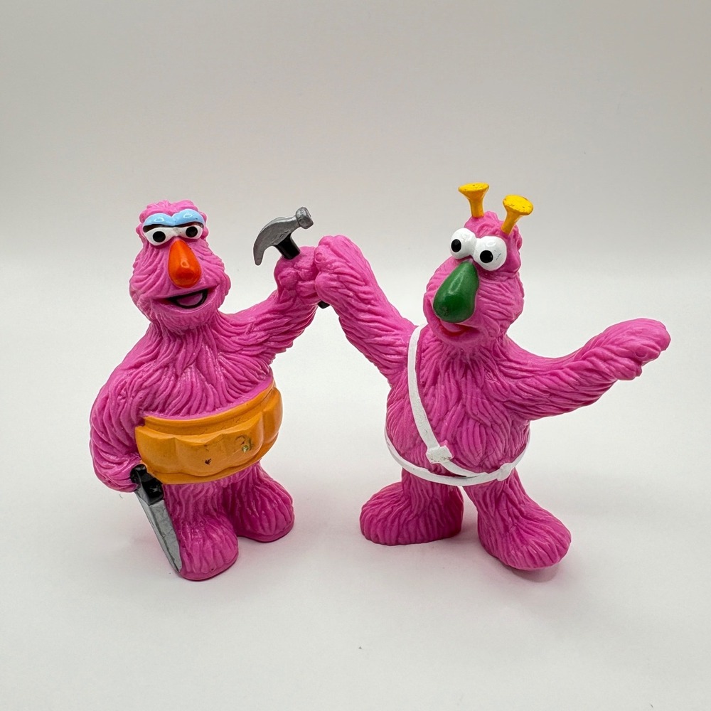 Vintage Sesame Street Yip Yip Martian Pink PVC Figures Set Hammer Saw 3 Inch
